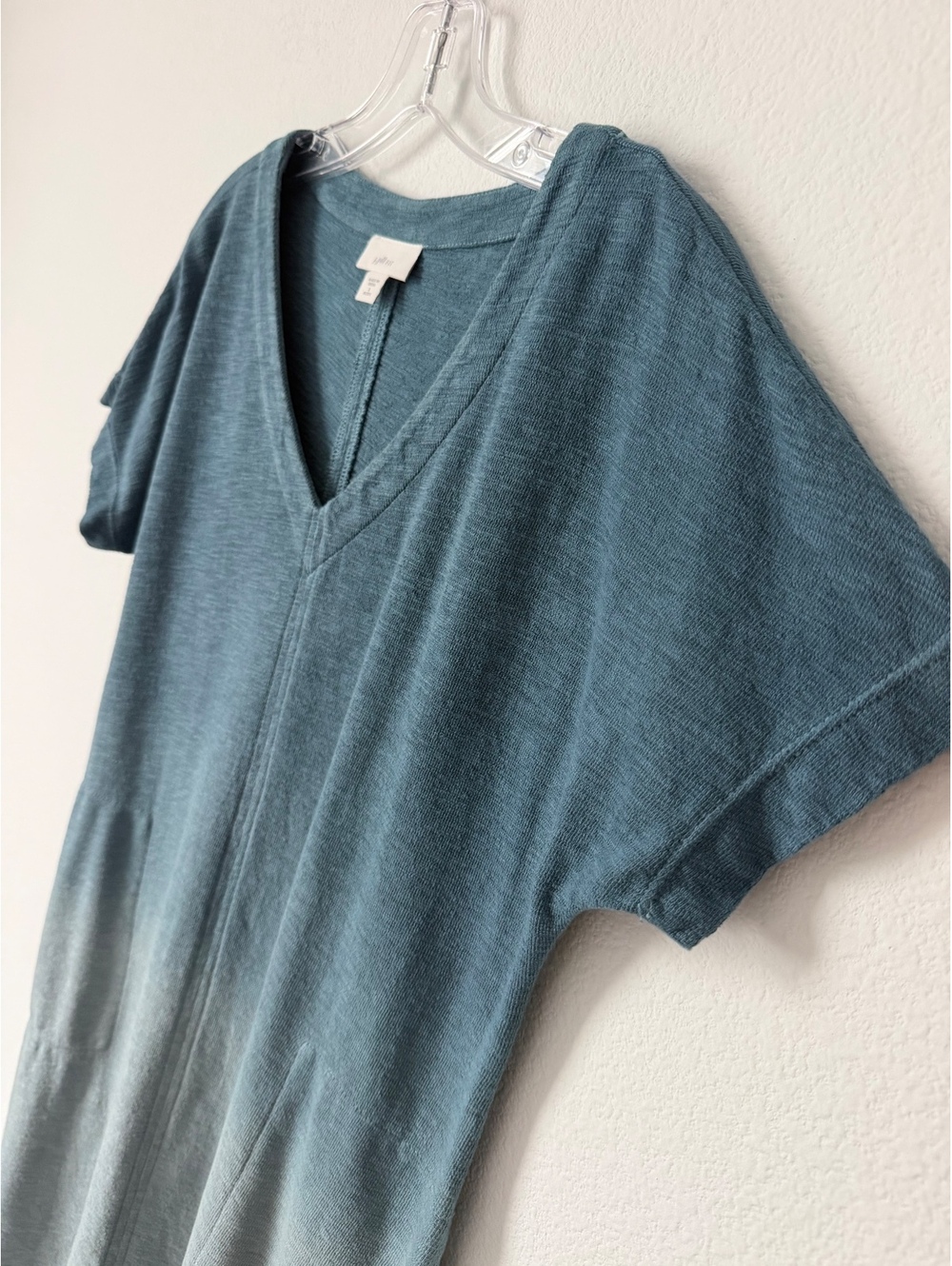 J. Jill Short Sleeve V-Neck 100% Cotton Blue/Gray Ombre Dress Size S Petite - Picture 4 of 8
